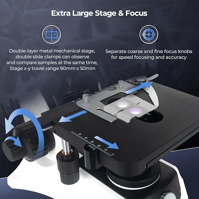 [Infinity-Corrected] Trinocular Compound Microscope with 10" 24MP Monitor, 40-1000X Magnification, Infinity Achromatic Objectives FL10X Eyepieces,Large Mechanical Stage, One-click taking photo & video