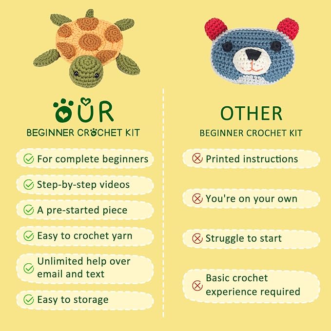 WaldyWop Crochet Kit for Beginners – Easy to Follow Tutorials, Ergonomic Hook & Tangle-Free Yarn, Complete DIY Craft Set for Girls 8-12 & Women, Stress Relief & Home Decor (Turtle Coaster)