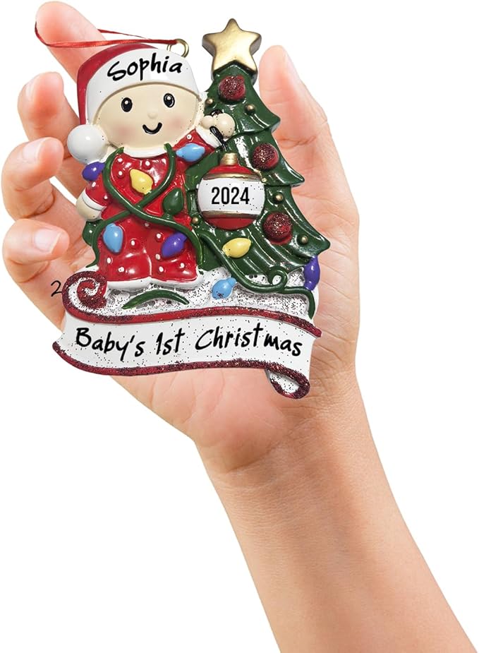 Baby's First Christmas Ornament 2025 Personalized Christmas Ornaments with Name Snow Baby in Stocking with Snowflake Custom Tree Ornament Decorations Ornaments,Blue