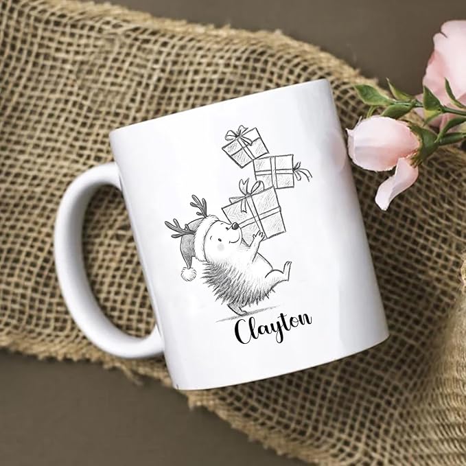 Hedgehog White Ceramic Coffee Mug, Personalized Hedgehog Accent Coffee Cup Gift For Dad Mom Daughter Son Kids, Funny Animal Travel Mug 11 Oz 15 Oz, Custom Name Hedgehogs Teacup Gift For Birthday Xmas