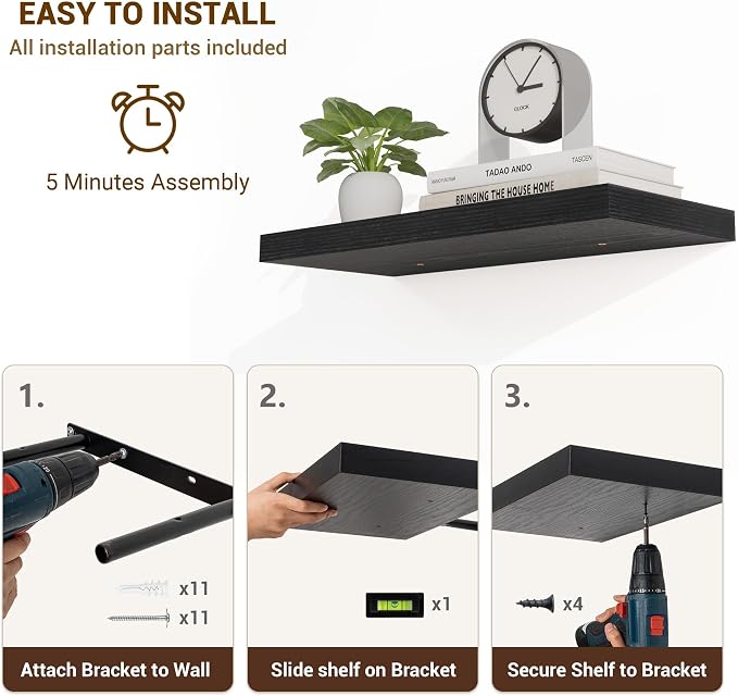 Acovy 48 Inch Floating Shelves, Wooden Shelves - Image 6