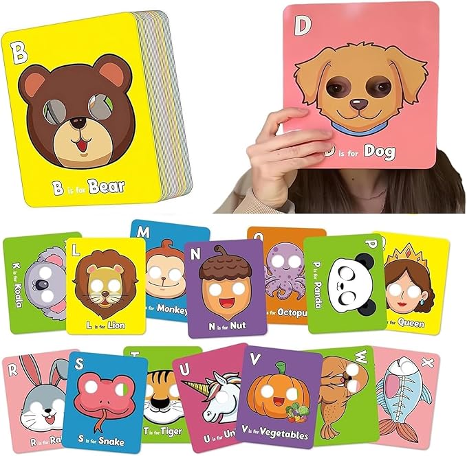 Alphabet Flash Cards,Giant ABC Animal Mask Flash Cards,with Animal Masks, Colorful Alphabet Mask Cards, Interactive Education Games (26pcs)
