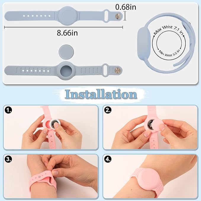 Kids Waterproof Airtag Bracelet Compatible with Apple AirTag, Hidden Silicon Protective Case for Air Tag GPS Tracker Holder, Adjustable Anti-Lost Watch Band for Toddler Child (Blue)