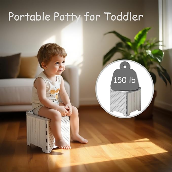 Portable Potty Seat for Toddler, Kids Travel Potty Foldable Compact Potty Training Toilet Seat with Cleaning Bags for Car, Camping, Travel, Outdoors (Grey)