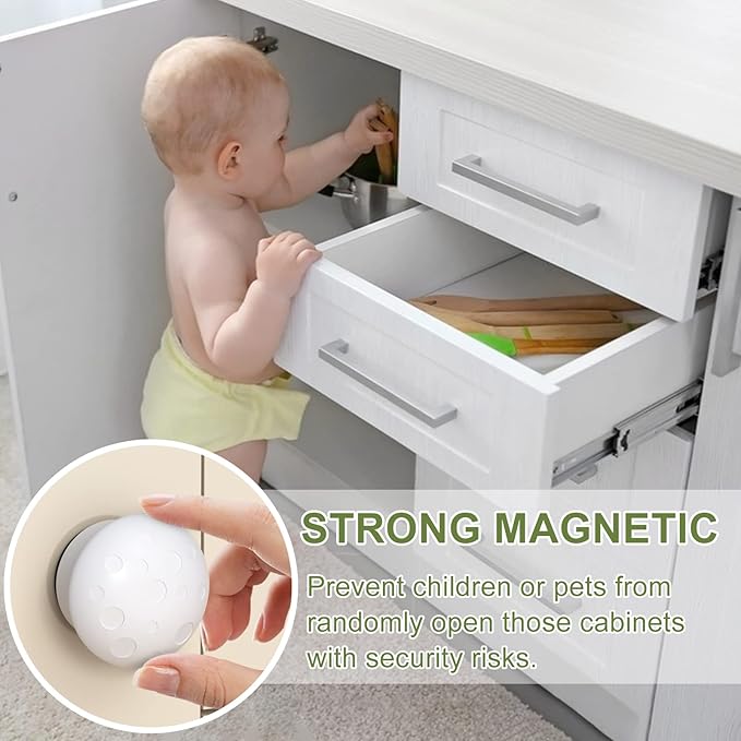 AOSITE Child Safety Magnetic Cabinet Locks Keys, 2 Pack Universal Replacement Keys Child Proof Extra Stronger Magnet Baby Locks for Cabinets and Drawers with Adhesive, 2 Key Holders Included