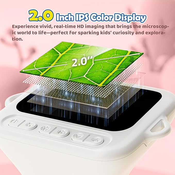 Microscope for Kids, 2'' Digital Handheld Kids Microscope with Adjustable Light, 1000X 1080P Pocket Portable Mini Micro Scope, Stem Toys for Ages 5-7 8-12 Teen Boys and Girls Educational Gifts, White