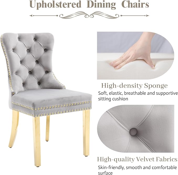 KCC Velvet Dining Chairs Set of 2, Upholstered High-end Tufted Dining Chair - Image 3