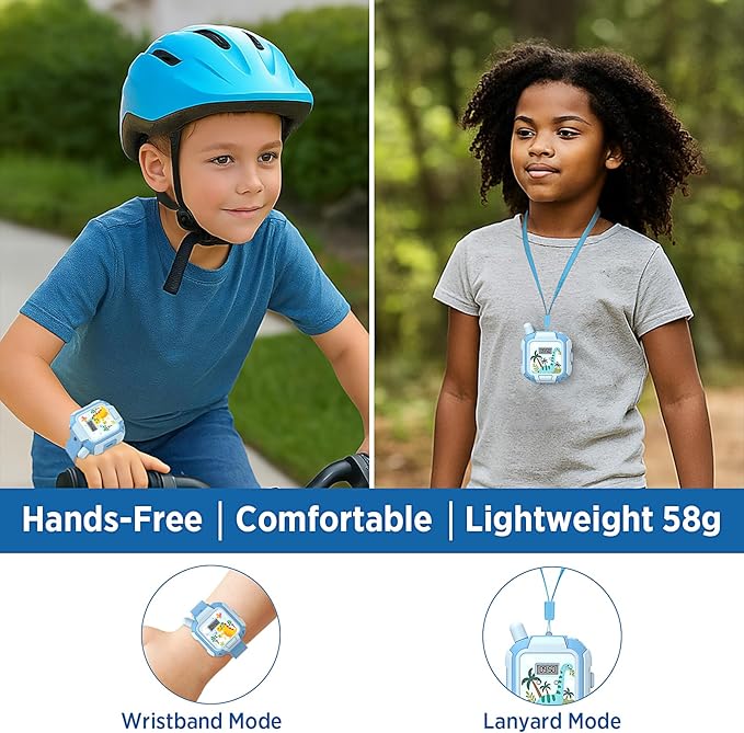 Walkie Talkies for Kids Rechargeable 2 Pack, Wearable Wrist & Lanyard Watch with Flashlight, Fun Stickers, Toys Gifts for Boys Girls Age 3-12 for Outdoor Camping, Hiking, Birthday, Christmas (Blue)