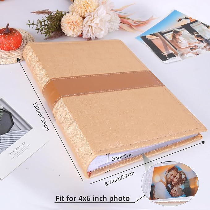 RECUTMS Photo Album with Writing Space 4x6 300 Pockets Photo Book,Leather Cover Picture Album with Memo Areas for Wedding Anniversary Family Baby Couple Valentines Graduation Travel (Yellow)