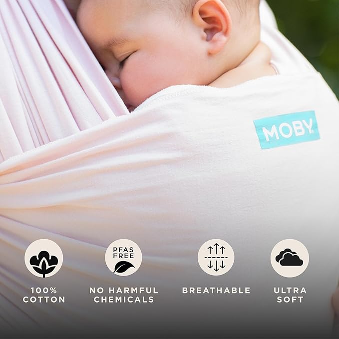 Moby Baby Wrap Carrier Classic for Newborns to Toddlers (8-33lbs), Infant Sling Carrier, Lightweight & Hands Free Design, Adjustable for All Body Types (Rose Quartz)