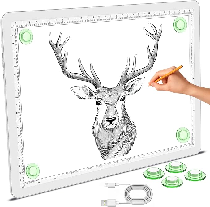 Phylosal Magnetic A4 Light Pad, Super Bright Light Box with Side Button, Diamond Art Light Board, Lightbox for Tracing and Drawing, USB Power Artcraft Light Table for Sketching, Weeding Vinyl (White)