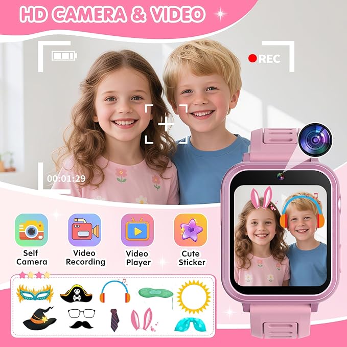 Smart Watch for Kids with 39 Games Touchscreen Camera Video, Music Player, Pedometer, Calculator, Calendar, Stopwatch, Flashlight, Alarm Clock 12/24 hr, Birthday Gifts Toys for Girls Ages 3-12
