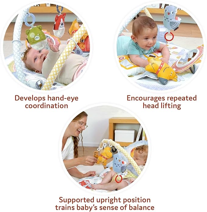 Yookidoo Baby Gym Urban Lay to Sit-Up Playmat. 3-in-1 Newborns Activity Center with Tummy Time Toys, Pillow & Infant Miror. 0-12 Month