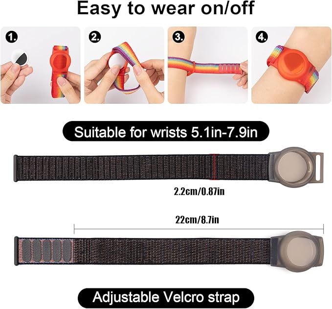 Kids Wristband Compatible with Apple AirTag, Protective Case for Air Tag GPS Tracker Holder with Nylon Bracelet, Adjustable Anti Lost Watch Band for Toddler Child Elder(Black)