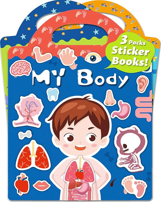 Reusable Sticker Book for Toddlers 2-4 Years, Stickers for Kids, Toddler Sticker Book Ages 1-3, Toddler Craft Activities, Toddlers Travel Toys Ages 2+ Boy Girl Birthday Gifts