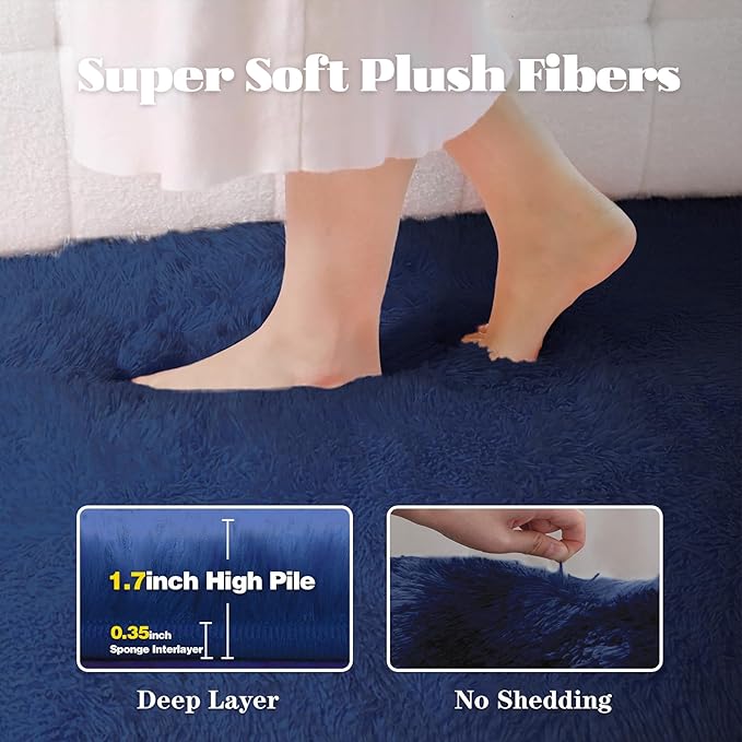 5x8 Area Rug for Living Room: Fluffy Shag Soft Washable Rugs Fuzzy Plush Indoor Carpet for Bedroom Nursery Playroom Dorm Kids Girls Boys Room (Navy Blue, 5'x8')