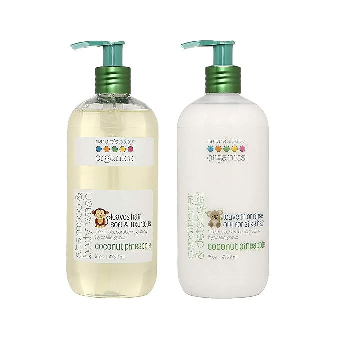 Nature's Baby Shampoo/Conditioner Combo Pack - Formulated for Problem and Sensitive Skin - EU Certified Non-Toxic - pH Neutral & Tear Free - Coconut Pineapple, 16 oz, 2 Pack