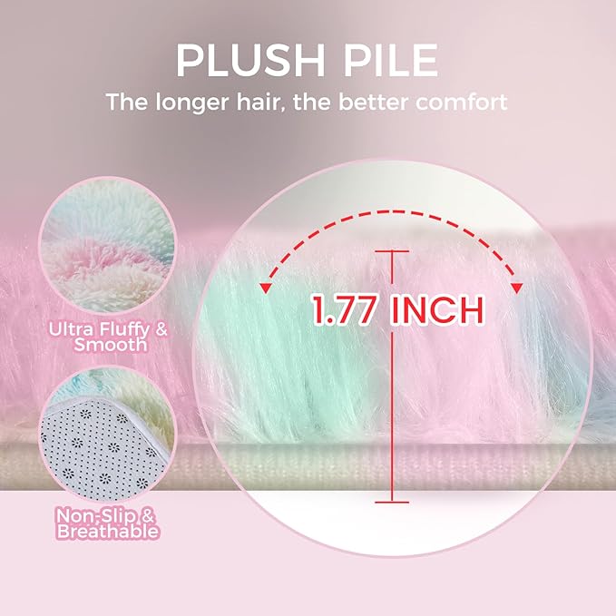Ultra Soft Rug for Living Room, 5X8 Fluffy Shag Area Rug for Bedroom, Modern Shaggy Carpets Fuzzy Rug for Teens Dorm Nursery Home Decor Aesthetic, Upgrade Anti-Skid Durable, Rainbow