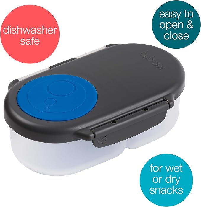b.box Snack Box for Kids & Toddlers: 2 Compartment Snack Containers, Mini Bento Box, Lunch Box. Leak Proof, BPA free, Dishwasher safe. School Supplies. Ages 4 months+ (Blue Slate, 12oz capacity)
