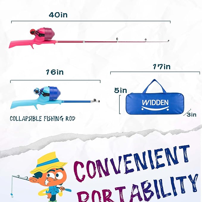 Kids Fishing Pole, Telescopic Fishing Rod, Toddler Collapsible Fishing Rod and Reel Combo with Tackle Box, Fishing Line, Bobber, and Soft Lures for Boy, Girl, Youth, Beginner, Over 4 Years Old