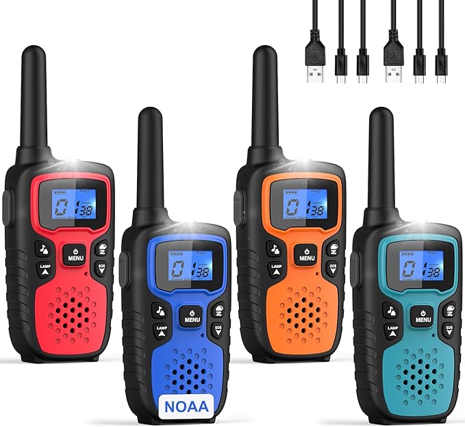 Wishouse Walkie Talkies for Adults Long Range-Rechargeable 4 Pack 2 Way Radios, Hiking Accessories Camping Gear Xmas Birthday Gift for Kids Family with Lamp,SOS Siren,NOAA Weather Alert,Easy to Use