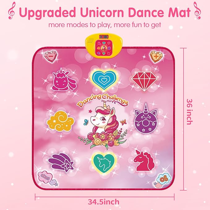 Unicorn Dance Mat Toys for 3-12 Year Old Girls, Dance Pad with LED Lights, Built-in Music, 6 Game Modes, Electronic Dancing Mat as Christmas Birthday Gift for 3 4 5 6 7 8 9+ Girls (Pink)