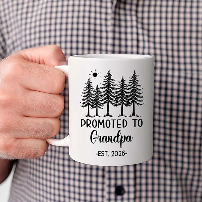Personalized Grandpa EST 2026 Accent Mug Gift For New Grandad Grandfather, Customized Promoted To Grandpa White Coffee Mug 11 Oz 15 Oz, Pregnancy Announcement Travel Cup Gift For Pawpaw From Family