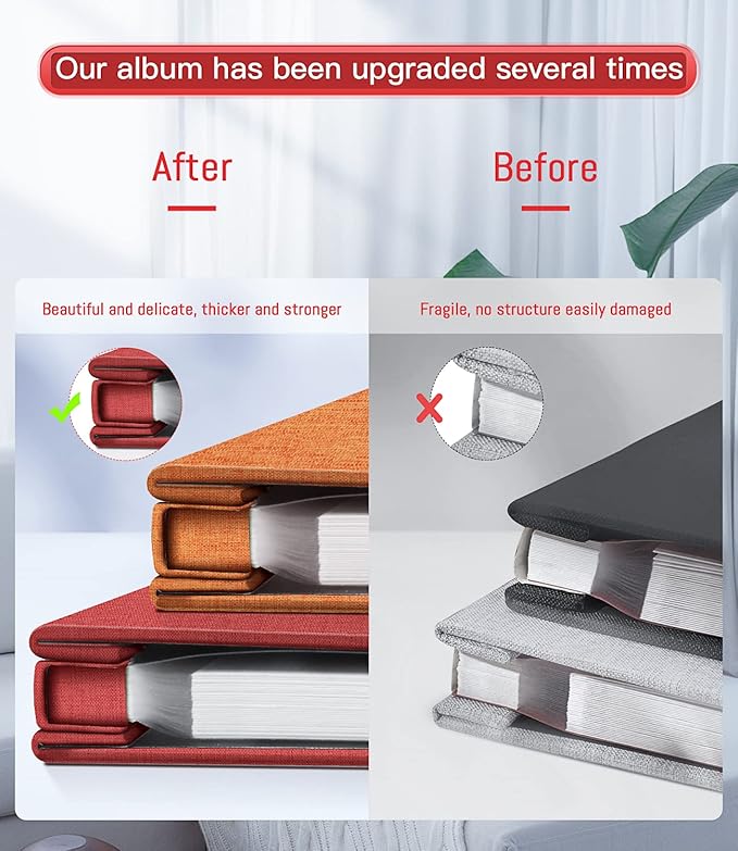 popotop Photo Album Self Adhesive with Picture Display Window,60 Pages DIY Scrapbooking Supplies Kit for 4x6 10x12 Picture,Linen Cover Memory Book for Baby Wedding, with Scraper and Metallic Pen