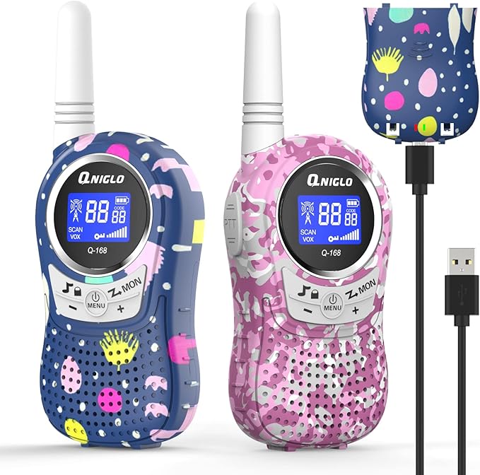 Qniglo Walkie Talkies for Kids - Rechargeable Kids Walkie Talkies with Clear Sound, Easy to Use, VOX, Perfect Birthday for 3-8 Year Old Boys Girls - Outdoor Adventures, Camping, Hiking