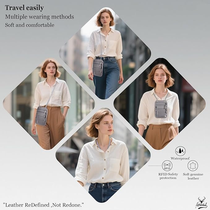 Neck Wallet - Rfid Wallet Women - passport holder for travel - Travel Wallet Passport Holder For Travel Women - 10.3x6.8inch (Light Gray)