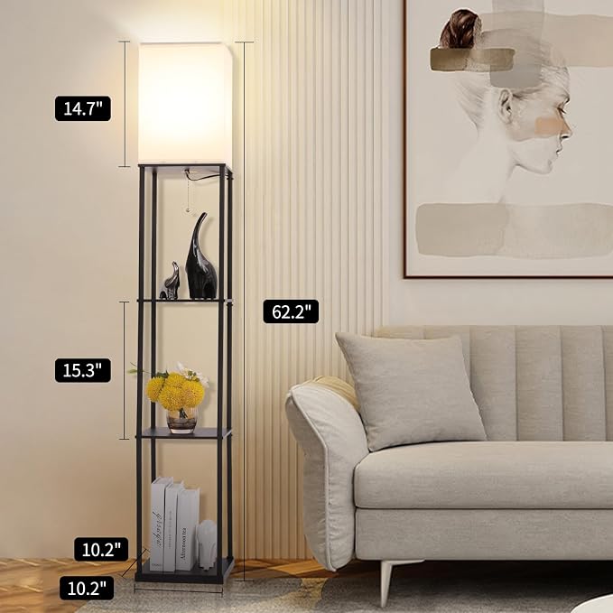 Gupuzm Floor Lamp with Shelves, Modern Square Standing Lamp with 3 Color - Image 7