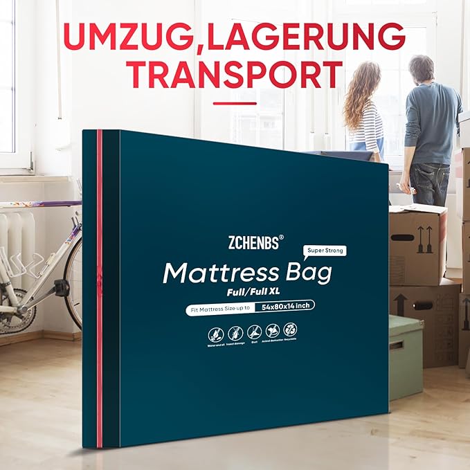 ZCHENBS® – Mattress Bags for Moving and Storage,Mattress Bag with Zippers,5 Mil Ultra-Thick Bed Bag,Waterproof,Anti-Tear,Heavy-Duty Mattress bag (Black, Full/Full XL-(2 Pack))
