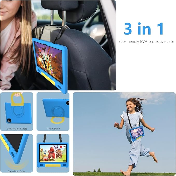 Tablet for Kids 10.1 inch Android 14, 8GB+64GB(TF 1TB) 6000mAh Kids Tablet WiFi6 Parental Control,Face Unlock, 1280 * 800 HD Screen (Layard Blue)