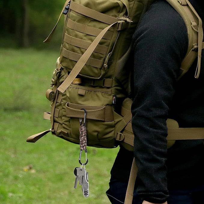 BRAVESHINE Paracord Keychain Carabiner Clip, D Ring Lanyard Hanger Stroller Hook for Water Bottle, Key, Backpacks, Men, Women