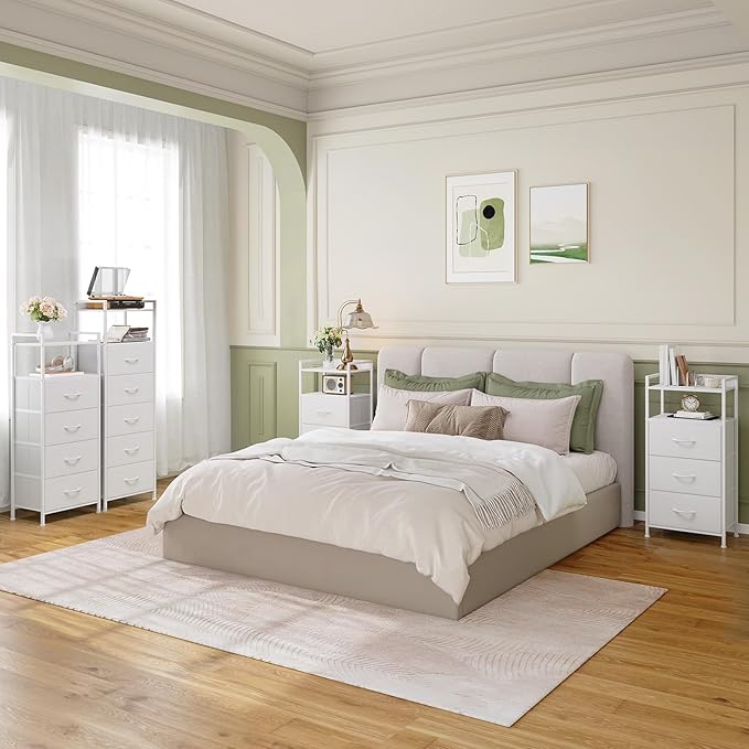 Somdot Nightstand with 3 Drawers, Dresser with Fabric Bins - Image 2
