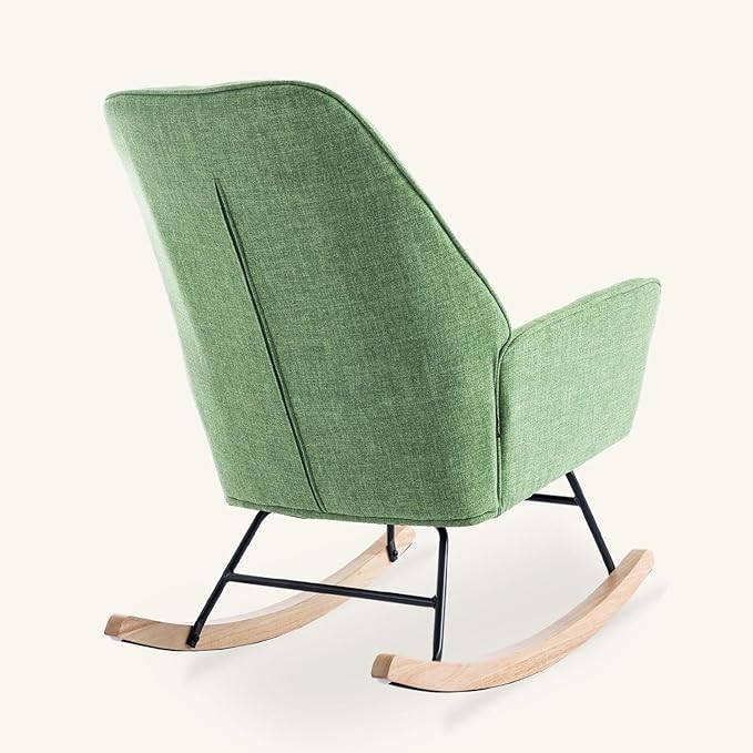 Rocking Chair with Ottoman and Pillow, Glider Rocker Chair, Accent Arm Chair Lounger for Living Room/Bedroom/Nursery, High Back, Solid Hardwood Base, Green