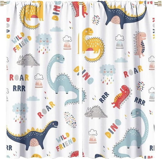 Cartoon Dinosaur Curtains for Kids Boys Girls Home Decor Colorful Cute Dino Animals Print Pattern Rod Pocket Blackout Window Drapes for Nursery Baby Bedroom Playroom W42xL84in 2 Panels