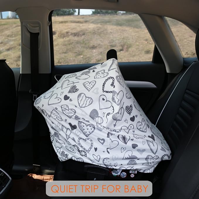 Baby Car Seat Covers, Carseat Canopy, Boys Girls Privacy Breastfeeding Cover (Grey Heart)