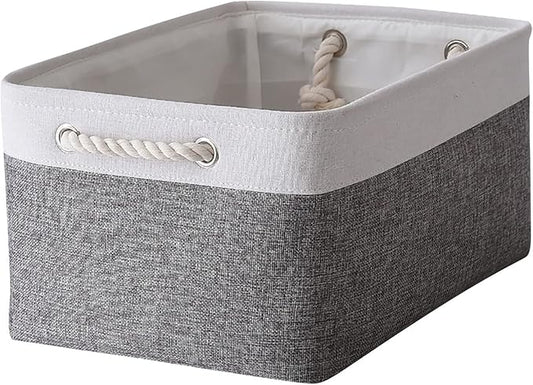 TheWarmHome Organization and Storage Basket for Organizing- 16x12x8 inch 1 Pack Fabric Storage Cubes, Collapsible Storage Bins for Shelves Organizer Gift Closet Cloth Toy (White & Grey)