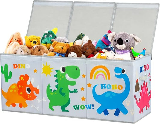 Large Toy Box Chest Organizer with Flip Lid for Kids, Collapsible Oxford Toy Storage Box with Handles for Boys Girls, Sturdy Waterproof Storage Organizer for Bedroom Playroom Nursery, 37.7×12.5×15.7''