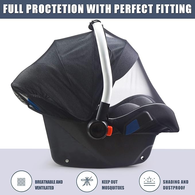 Baby Mosquito Net for Infant Car Seats,Infant Stroller and Bassinets, Carrier,Breathable with Elastic Netting for Easy Fitting, Portable Durable & Long Lasting Infant Insect Shield Netting (Black