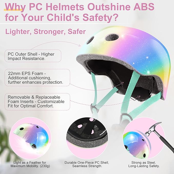 Vvinca Kids Toddlers Bike Helmet Adjustable for Ages 3-5-8 Years, Knee Pads and Elbow Pads Set Wrist Guard Sports Protective Gear Set for Roller Skate Bicycle Skateboard Scooter Girl Boy Birthday Gift