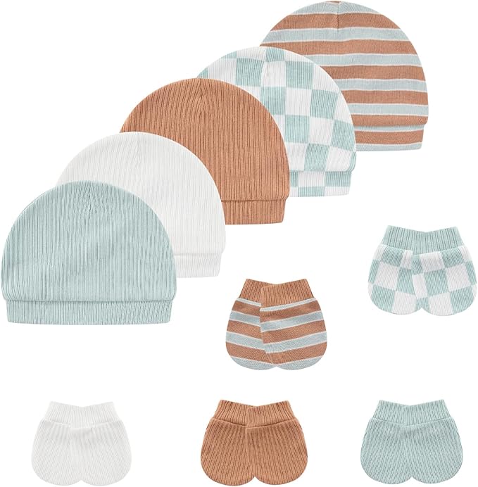 Baby Hat and Mittens Set Cotton Newborn Baby Hats Caps for Boys and Girls, 0-6 Months