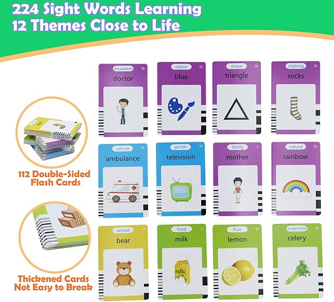 MAYAPHILOS English Talking Flash Cards with 224 Sight Words, Pocket Speech Therapy Toys, Interactive Autism Sensory Toy, Eductional Toys Learn English for Kids