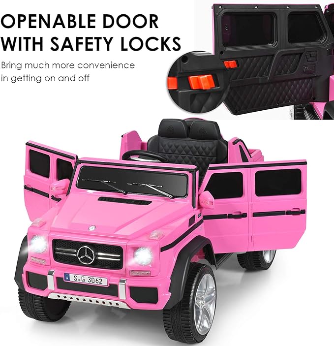 Costzon Ride on Car, Licensed Mercedes-Benz Maybach, 12V Battery Powered Vehicle Toy w/ 2 Motors, Remote Control, 3 Speeds, Lights, Horn, Music, Aux, Storage, Truck, Electric Car for Kids (Pink)