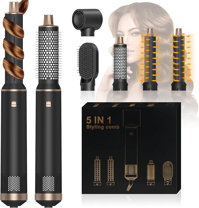 Blow Dryer Brush 5 in 1, Multi Ionic Hair Dryer Brush Set, Auto Air Wrap Hair Styler with 3 Temperature, Powerful Hair Styling Tools Set for Fast Drying, Curling, Straightening & Smoothing
