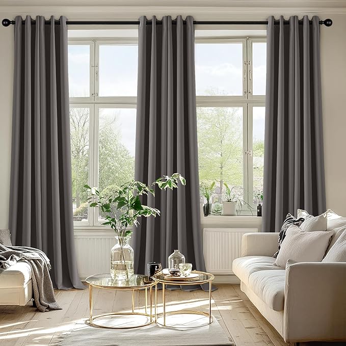 MIULEE Grey Blackout Curtains for Bedroom Living Room 96 Inches Long 2 Panels, Thermal Insulated Room Darkening Drapes Solid Grommet Top Noise Reduction Light Blocking Window Treatments 40x96 Inch