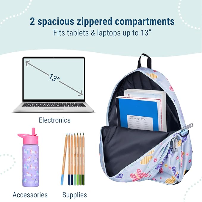 Wildkin 15-inch Kids Backpack – Durable, Padded, Adjustable for School & Travel - Butterfly Garden