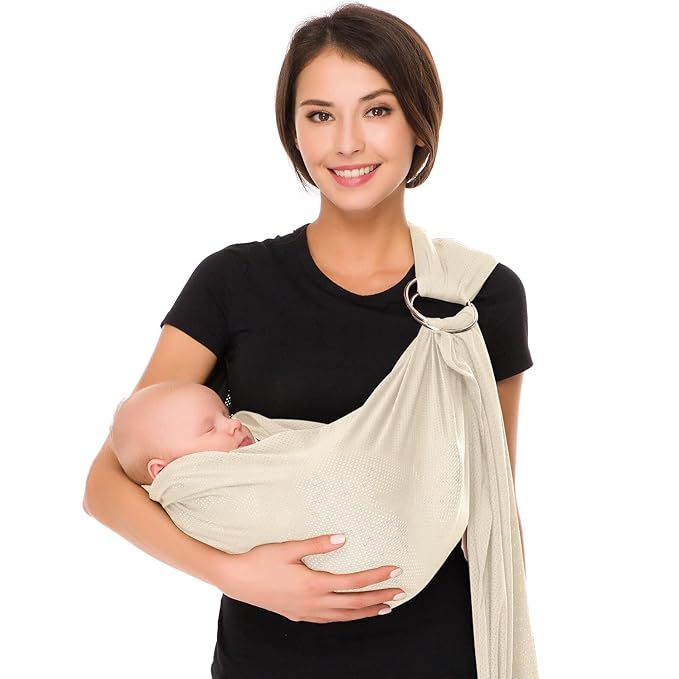 CUBY Water Baby Sling Carrier Lightweight Breathable Mesh Baby Ring Slings, Adjustable Quick-Drying Ring Sling Baby Carrier for Newborn Kids Toddlers Summer Swimming Pool Beach (Apricot)