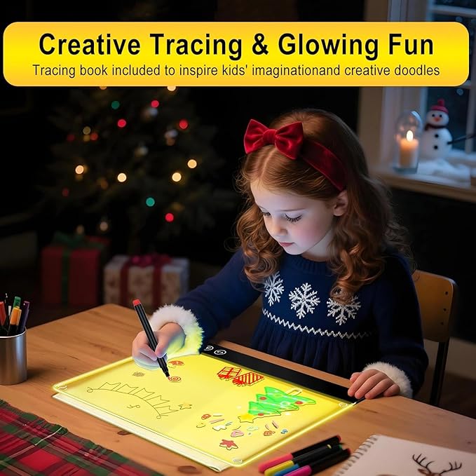 LED Magnetic Note Board with Colors, 11.8"X7.9" 4 Modes & 7 Colors Acrylic Dry Erase Board with Light, Include Hanging Chain, Led Drawing Board for Kids with Stand, Soft Cloth, 8 Markers